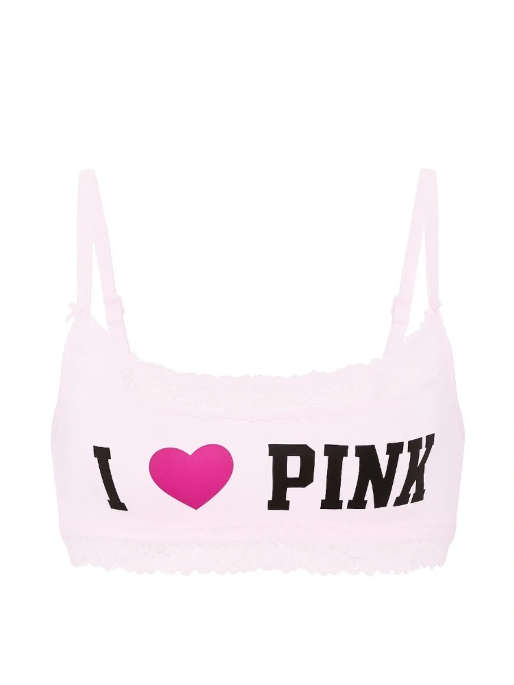 🩷VS Pink I ❤️ PINK cotton lace-trimmed bralette sz M NWT